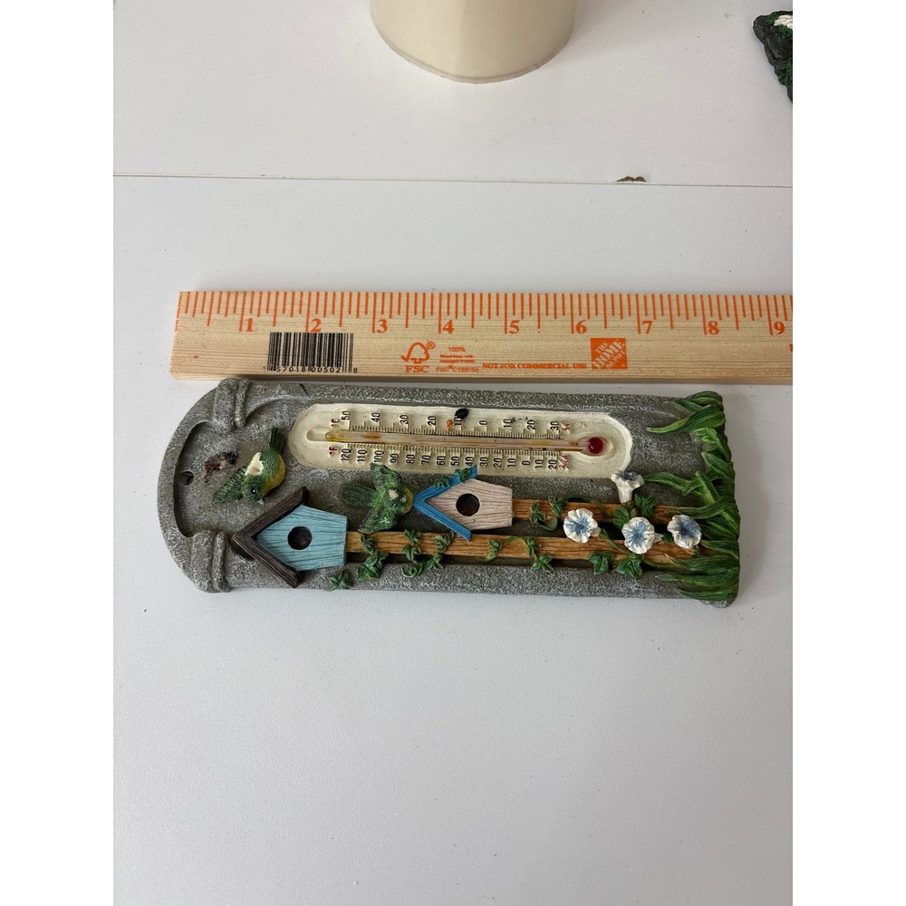 Vintage Birdhouse Garden Wall Thermometer Resin Outdoor Indoor Decor Bird Floral
